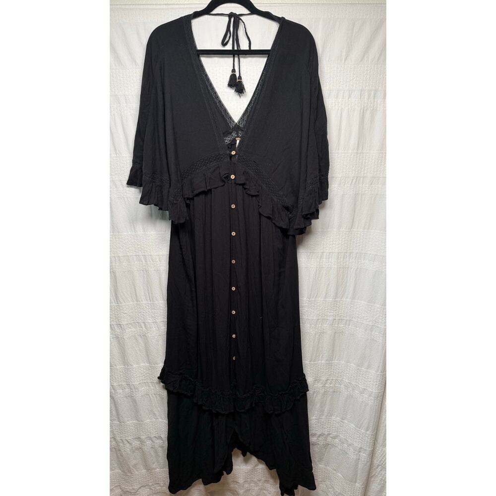 Free People Paradiso Maxi Dress, Black, Size Medium - Boho, Flowey, Ruffle